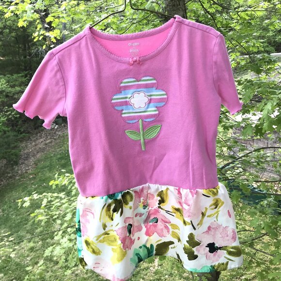 Upcycled Girl’s Shirt Size 12: Handmade Long T-Shirt Pink Floral Ruffled Top - Picture 4 of 10